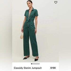 Reformation Cassidy denim green jumpsuit